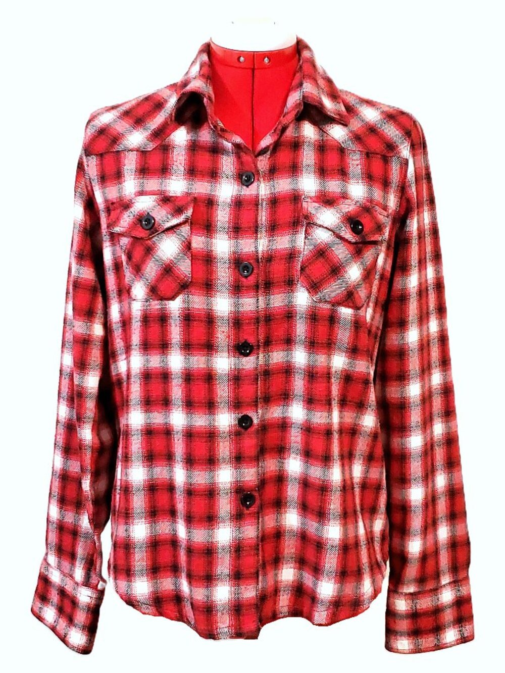 “Molokai” Women’s Red Plaid Button-up Shirt – Size S